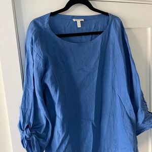 Eileen Fisher || boatneck linen shirt, 3/4 tie sleeves